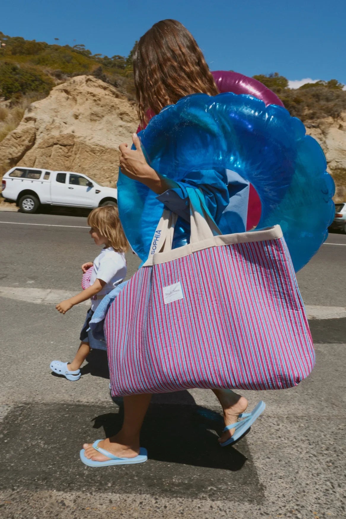 Popeline Gestreifte Strandtasche | Buttergelb
