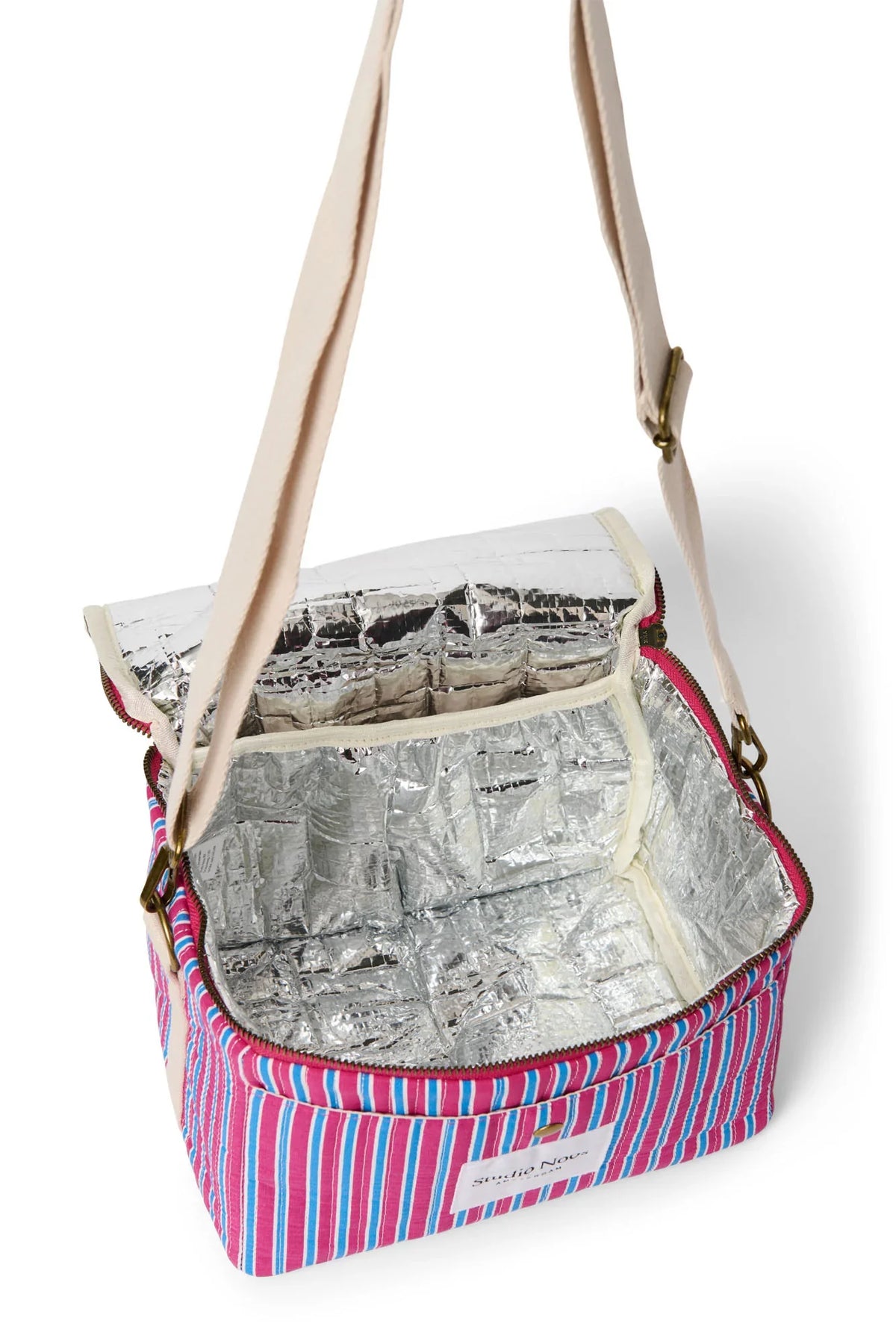 Poplin Striped Cooler Bag | Raspberry