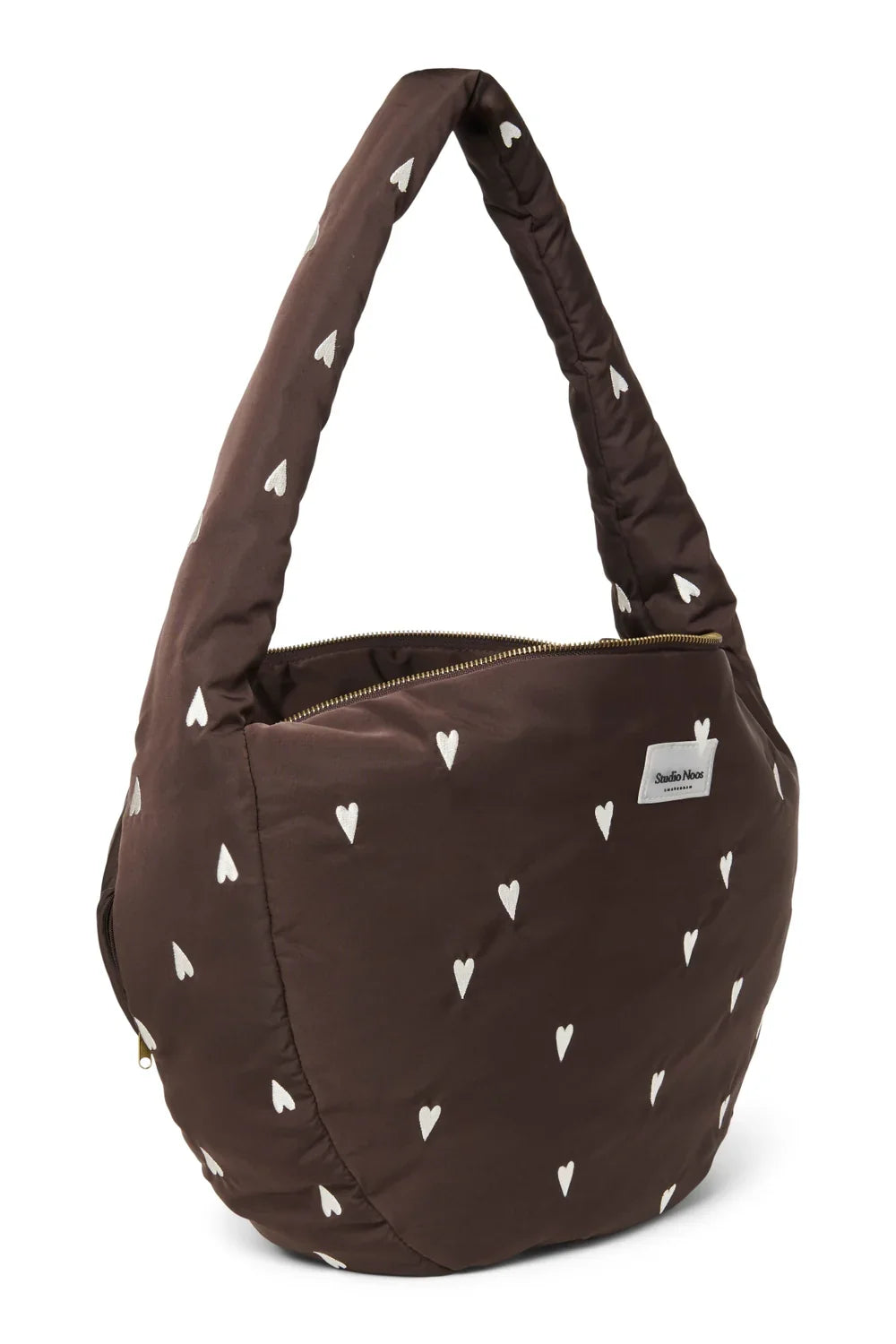 Brown Hearts Puffy Cross Body Bag