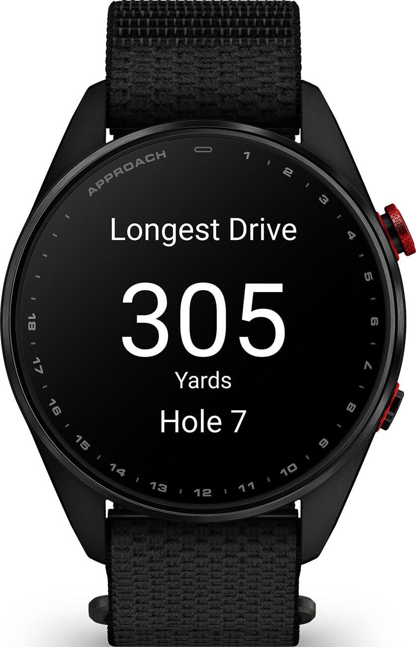 Garmin Approach S72 GPS Smartwatch 47mm in Carbon Gray/Red DLC Titanium Bezel with Black ComfortFit Fabri - image 4