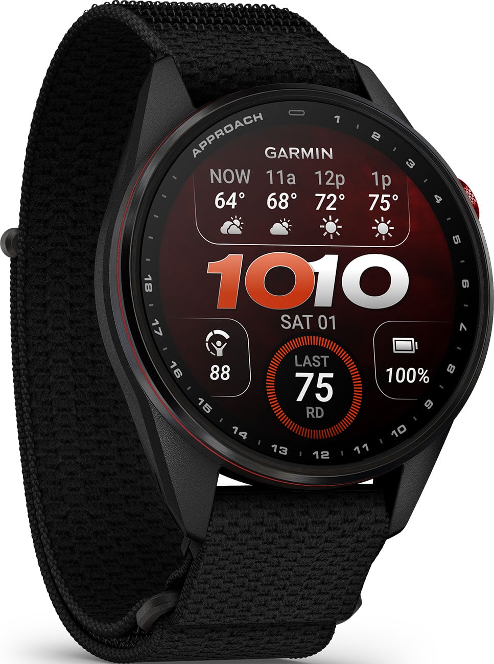 Garmin Approach S72 GPS Smartwatch 47mm in Carbon Gray/Red DLC Titanium Bezel with Black ComfortFit Fabri - image 3