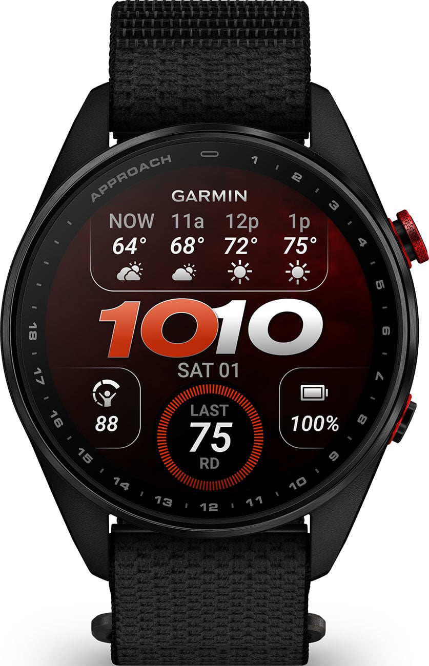 Garmin Approach S72 GPS Smartwatch 47mm in Carbon Gray/Red DLC Titanium Bezel with Black ComfortFit Fabri - image 2