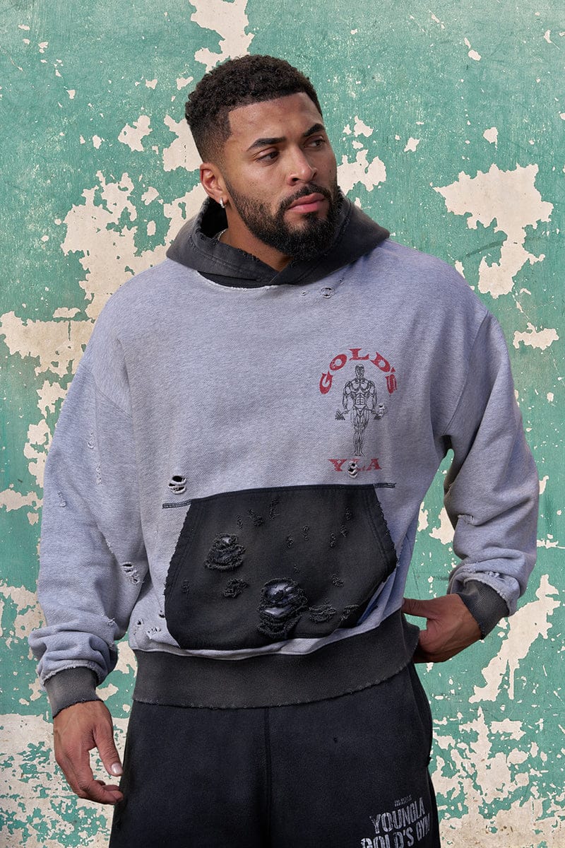 5168 - Sweat à capuche effet usé Gold's Iron Legacy
