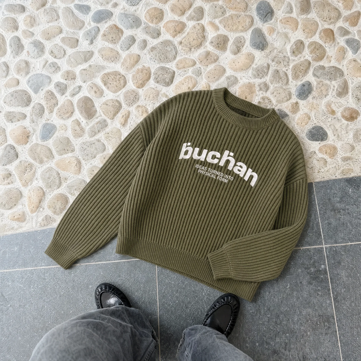 Ribbed Knit Sweater - Khaki Green