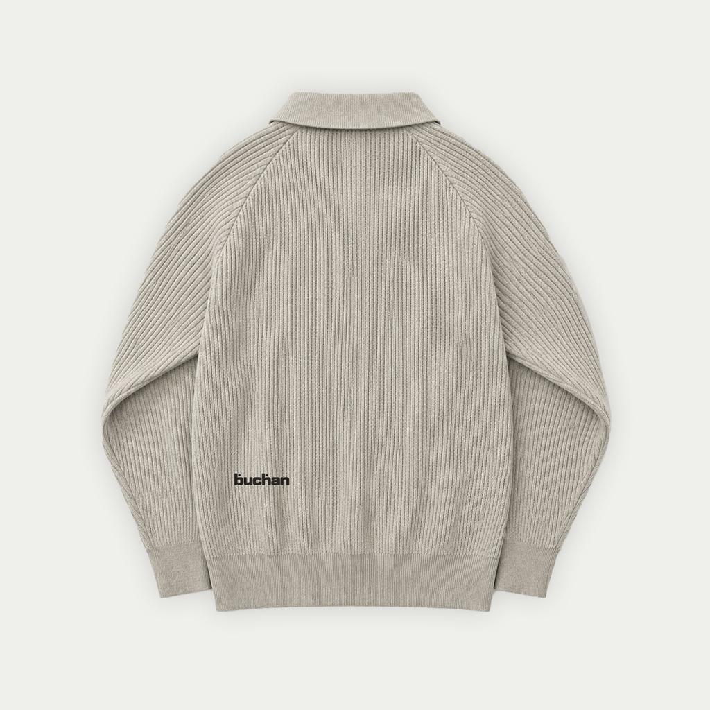 Knit Polo Sweater - Light Grey