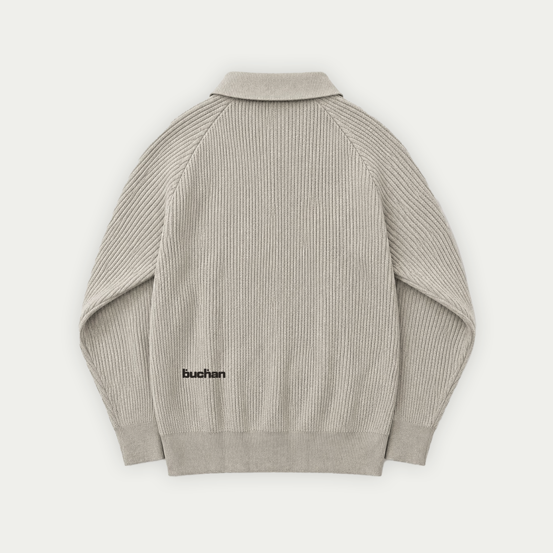 Knit Polo Sweater - Light Grey