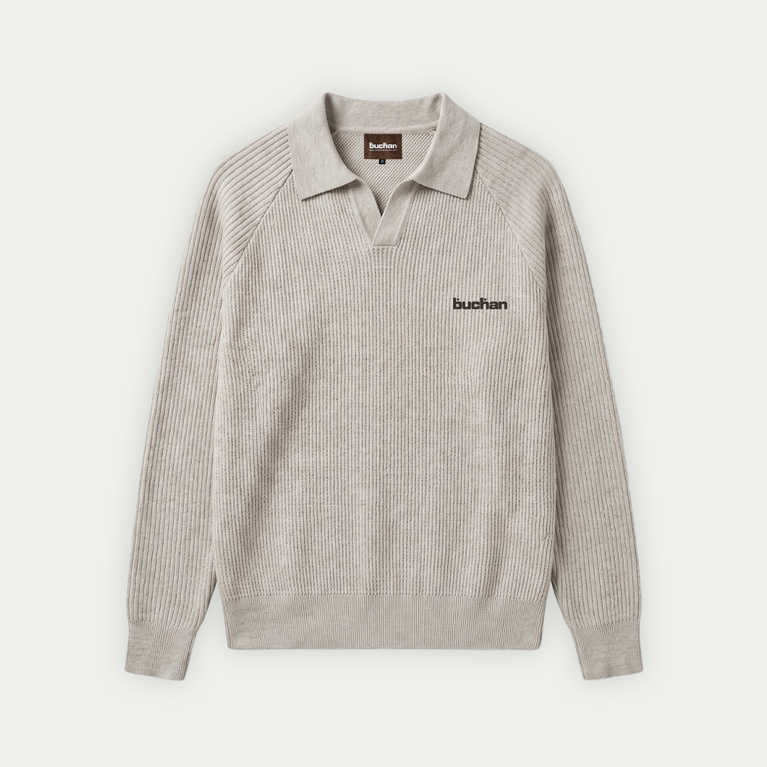 Knit Polo Sweater - Light Grey