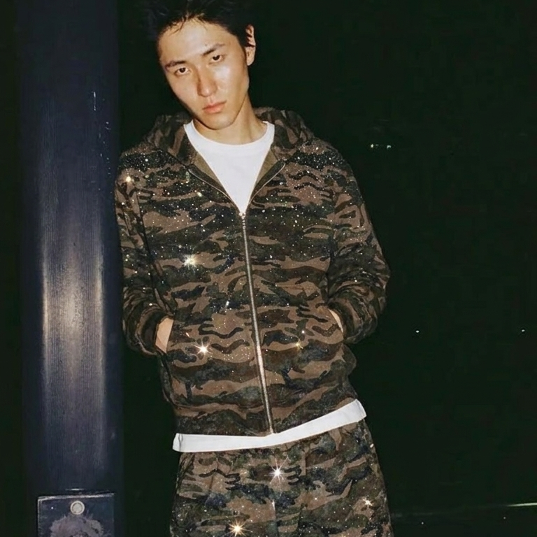 VYBES Rhinestone Camo Zip Hoodie
