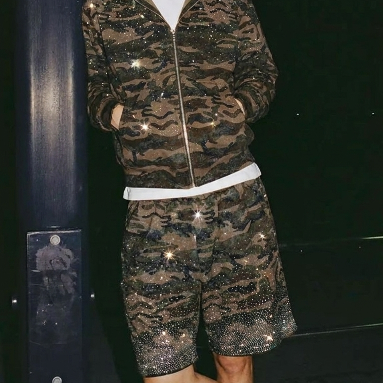 VYBES Rhinestone Camo Shorts
