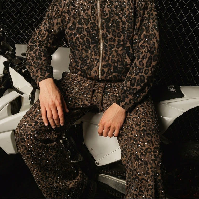 VYBES Rhinestone Leopard Sweatpants