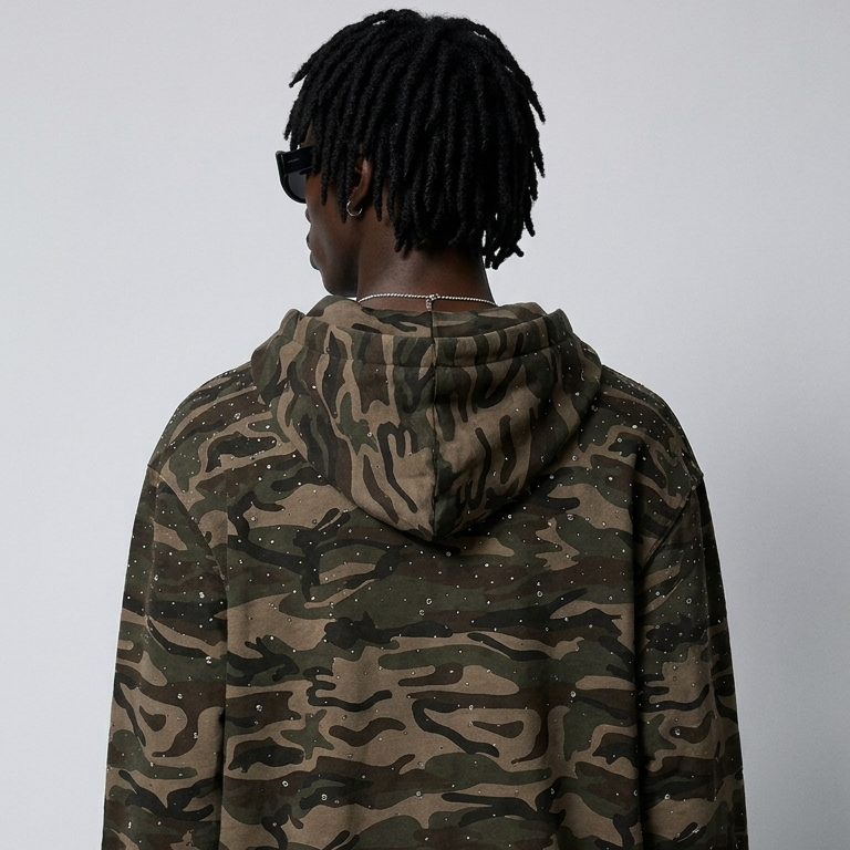 VYBES Rhinestone Camo Zip Hoodie