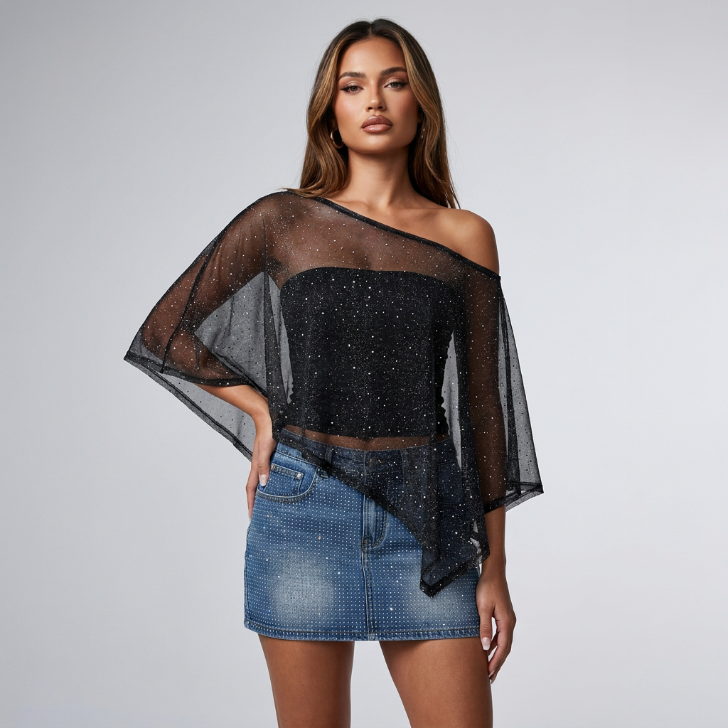 VYBES Rhinestone Women's Poncho