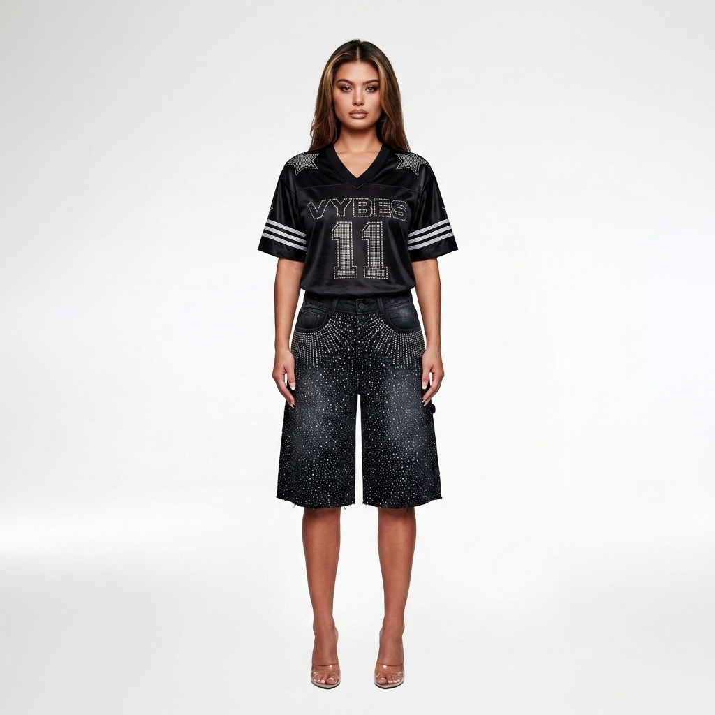 VYBES Rhinestone Meteor Jorts