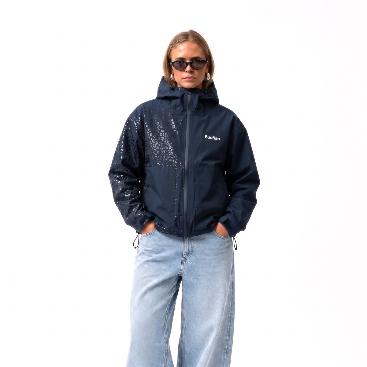 Water Reactive Cheetah Rain Jacket - Navy