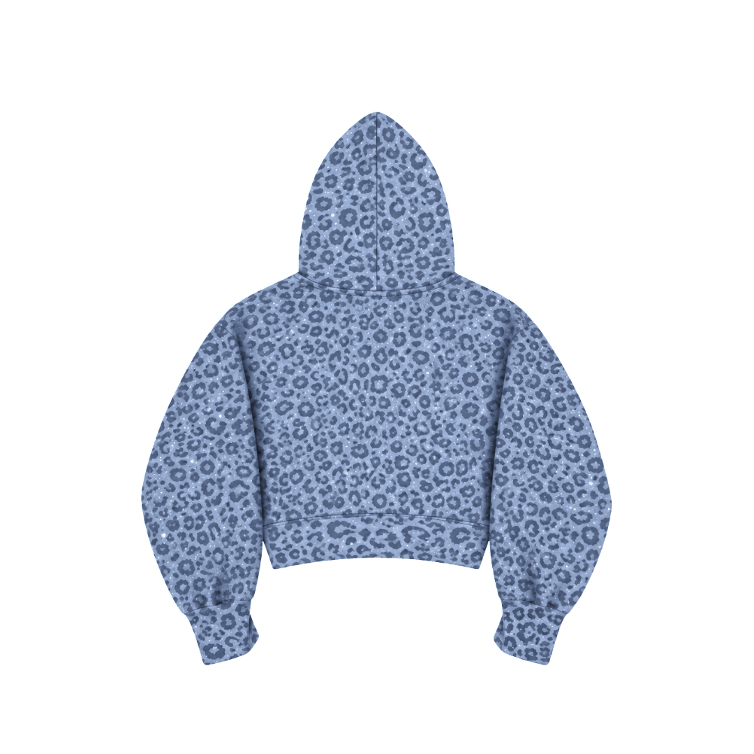 VYBES Women's Blue Leopard Cropped Zip-up