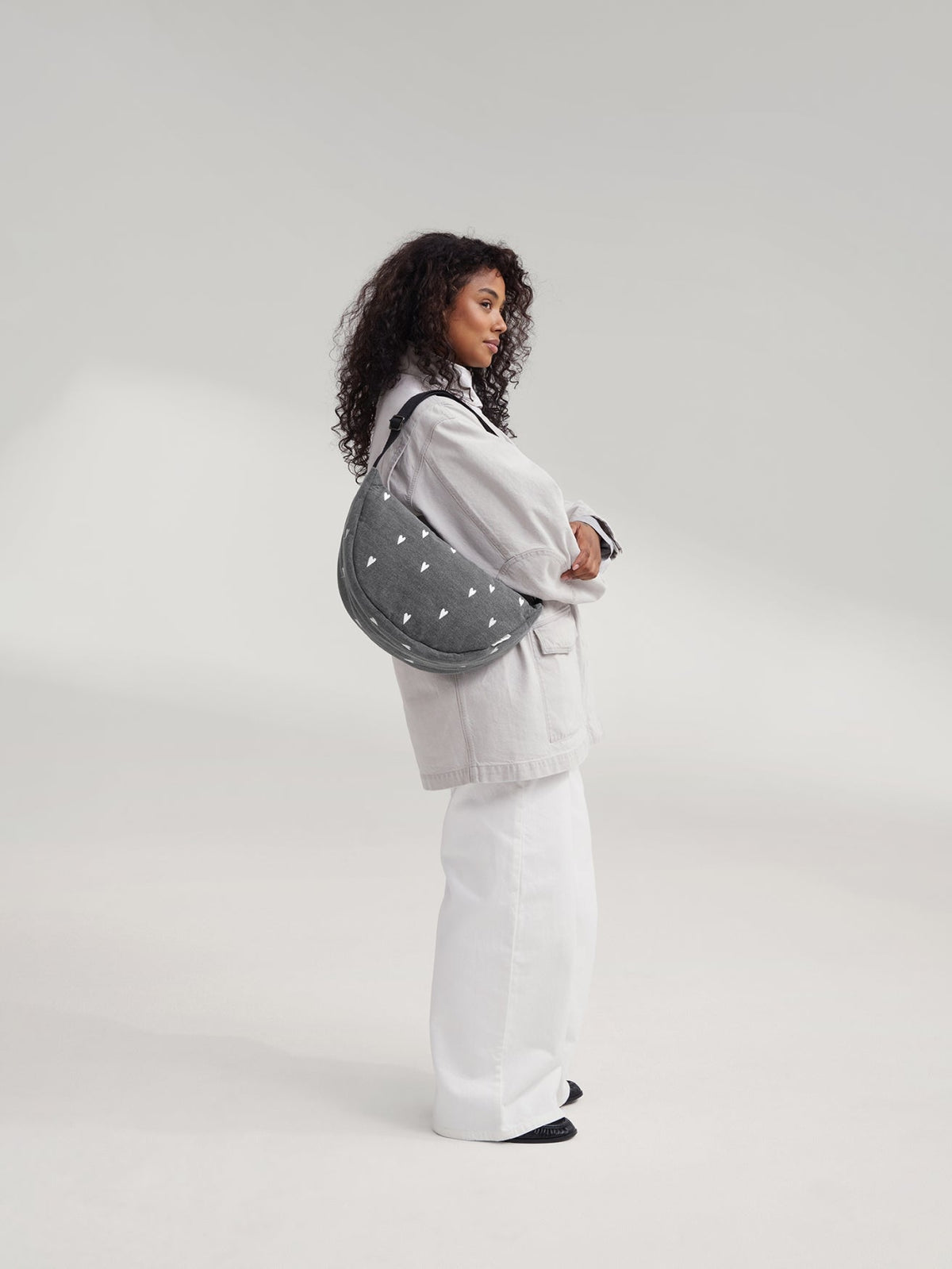 Denim Adult Fanny Pack | Grey Hearts