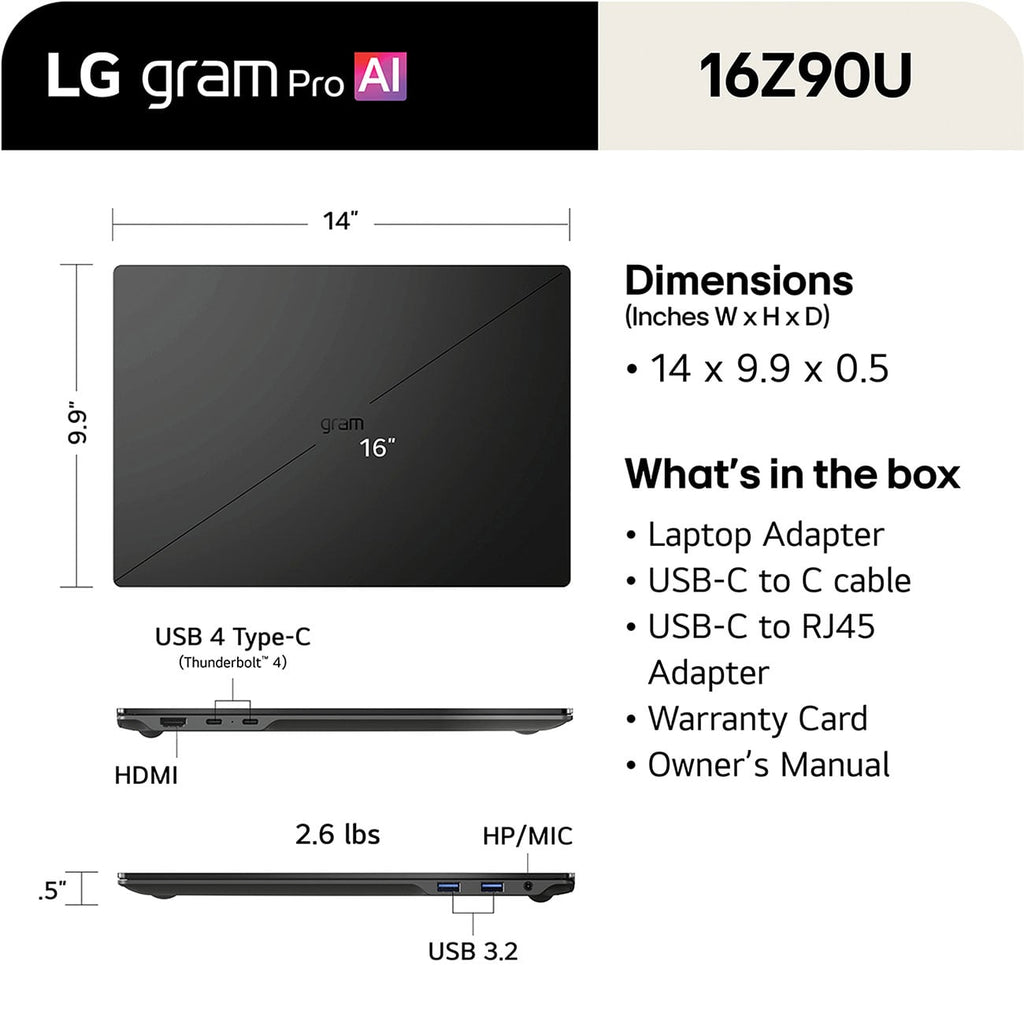 LG gram Pro Copilot+ PC Laptop 16-Inch Intel Core Ultra X7 358H 32GB RAM 1TB SSD in Aerominum Black - 16Z - image 4