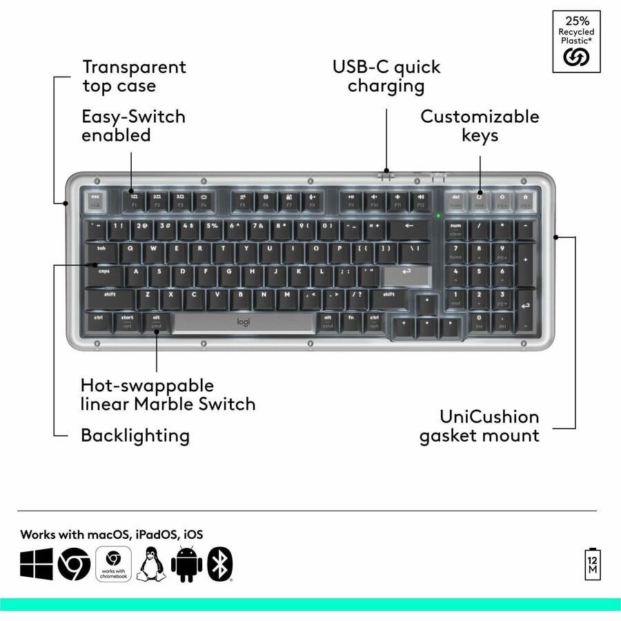Logitech Alto Keys K98M Wireless Mechanical Keyboard in Graphite - 920-013575 - image 2