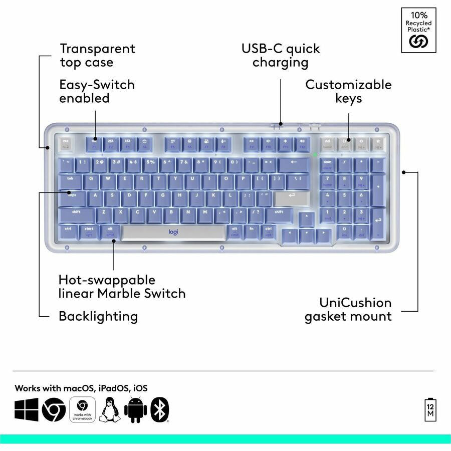 Logitech Alto Keys K98M Wireless Mechanical Keyboard in Lilac - 920-013577 - image 2