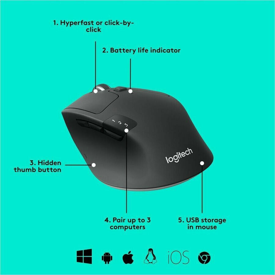 Logitech M720 Triathlon Multi-Device Wireless Mouse in Black - 910-004790 - image 9