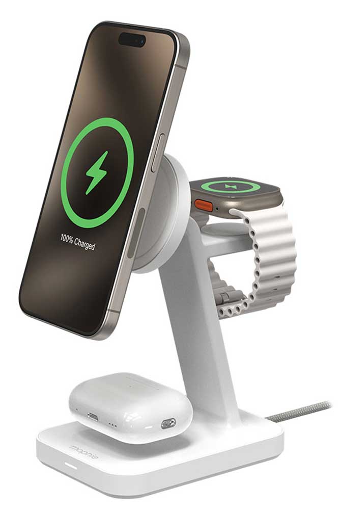mophie Snap Plus 3-in-1 Wireless Charge Stand in White - 401313542 - image 1