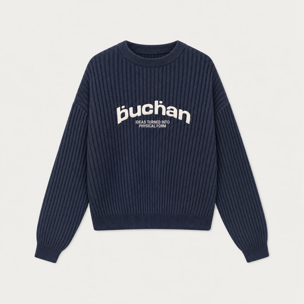 Ribbed Knit Sweater - Navy