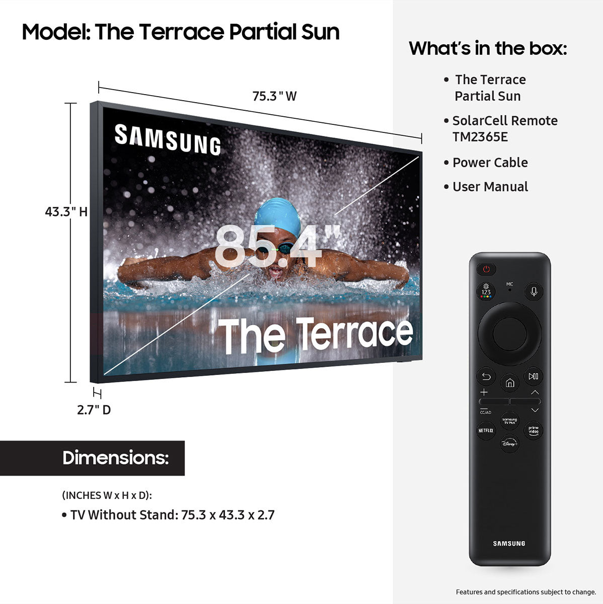 Samsung The Terrace Partial Sun LST7C Neo QLED 85-Inch 4K Smart in Titan Black - QN85LST7CAFXZA - image 9