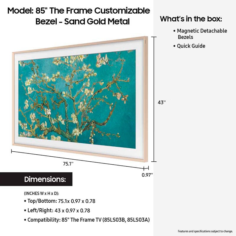 Samsung (2023) 85" The Frame Customizable Bezel In Sand Gold Metal - VG-SCFC85SGMZA - image 4