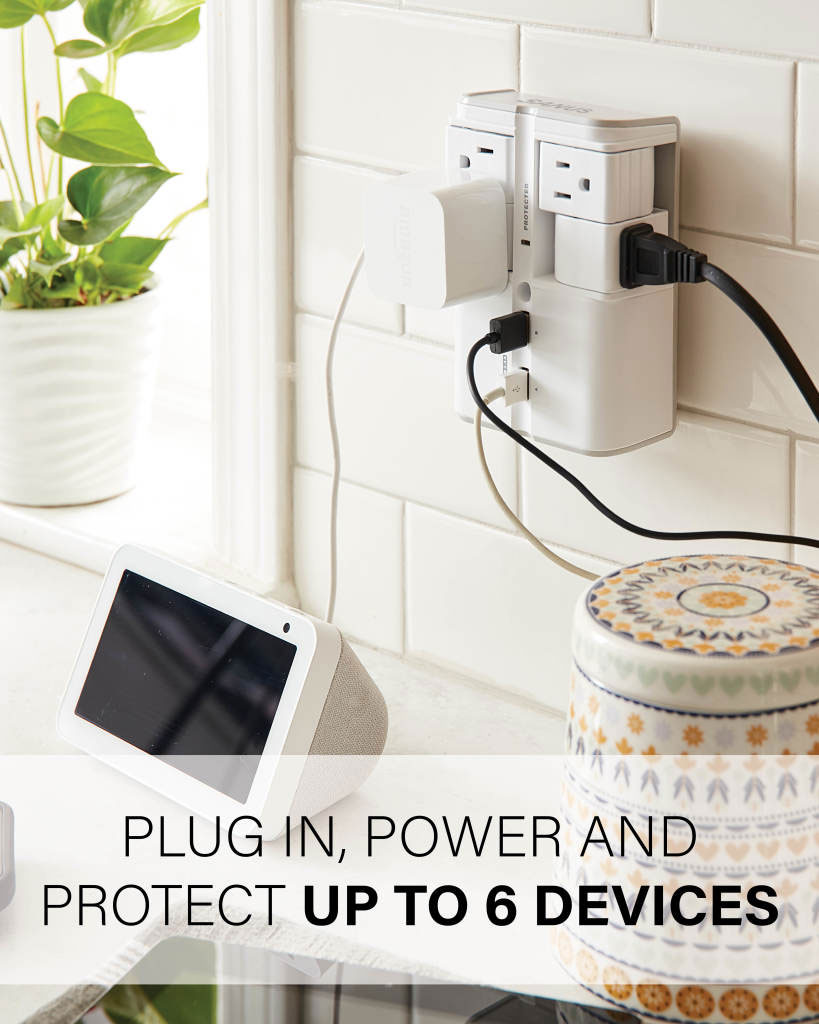 Sanus White 4 Rotating Outlets 2 USB Port Surge Protector - SA-OWSP42-W1 - image 5