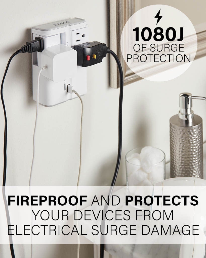 Sanus White 4 Rotating Outlets 2 USB Port Surge Protector - SA-OWSP42-W1 - image 6