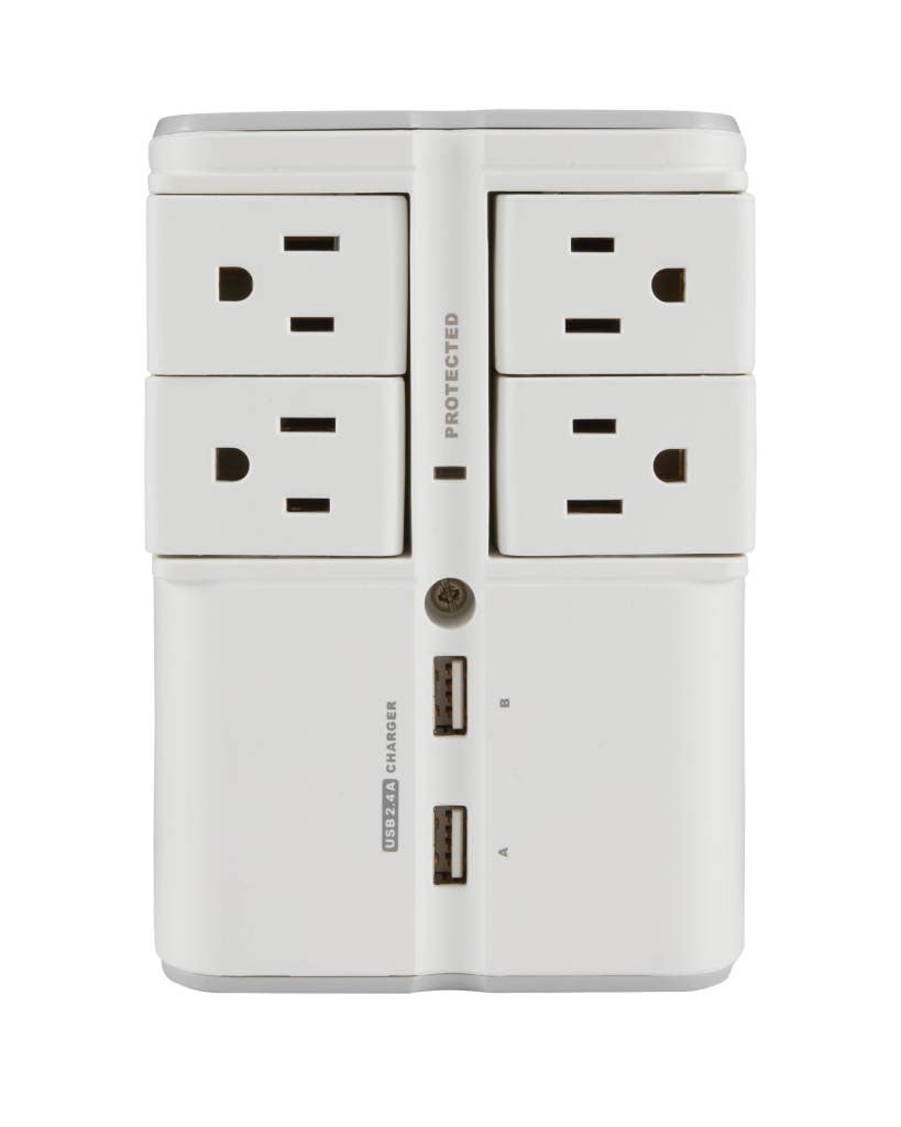 Sanus White 4 Rotating Outlets 2 USB Port Surge Protector - SA-OWSP42-W1 - image 1