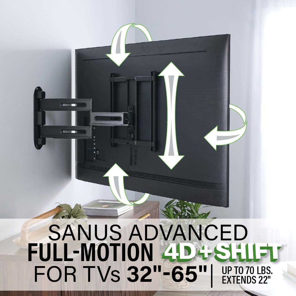 Sanus Advanced Full-Motion 4D + Shift TV Wall Mount for TV's 32"-65" - VMF822-B2 - image 3