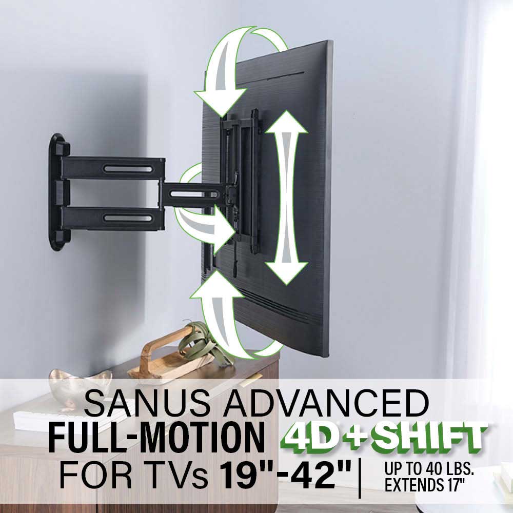Sanus Advanced Full-Motion 4D + Shift TV Wall Mount for TV's 19"-43" - VSF817-B2 - image 3