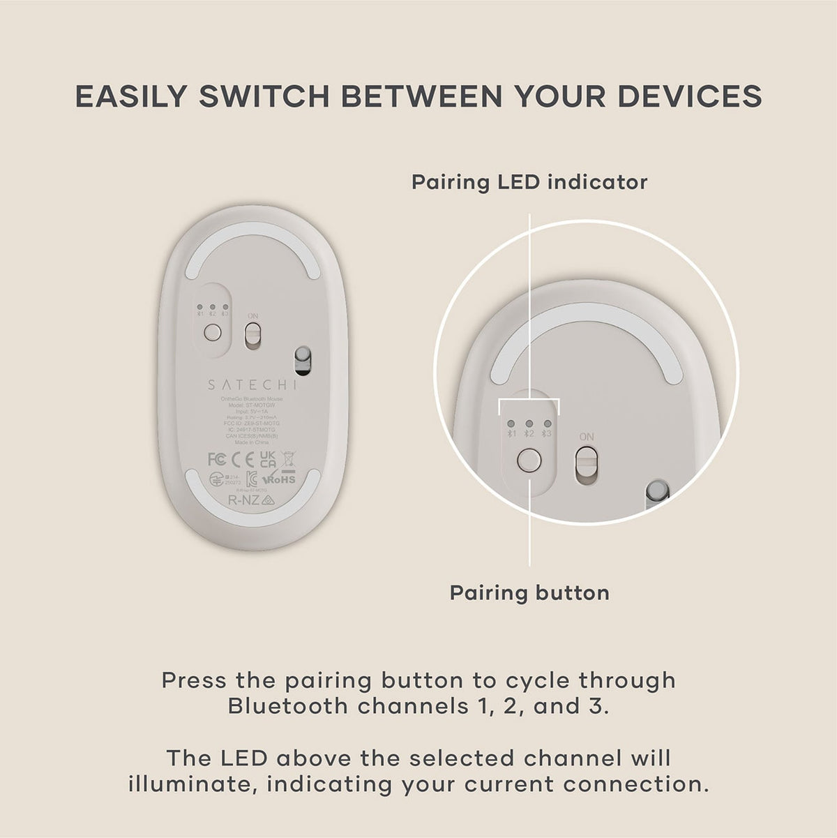 Satechi OntheGo Bluetooth Mouse in Sand - ST-MOTGW - image 6
