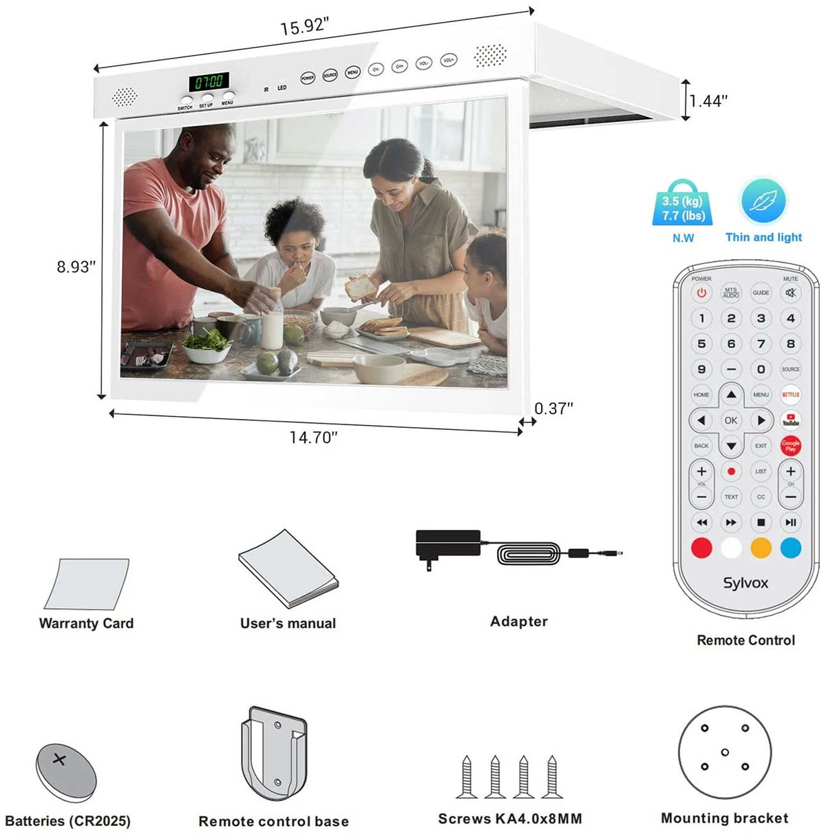 Sylvox Under Cabinet TV 15.6-Inch Smart 1080p with LED Clock Display in White - KT16A0KGGA - image 7