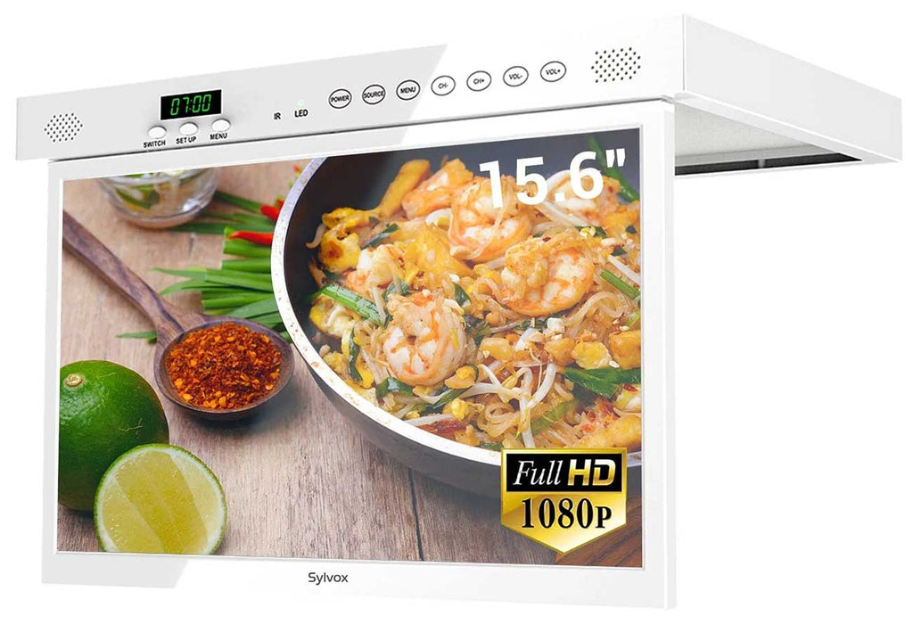 Sylvox Under Cabinet TV 15.6-Inch Smart 1080p with LED Clock Display in White - KT16A0KGGA - image 2