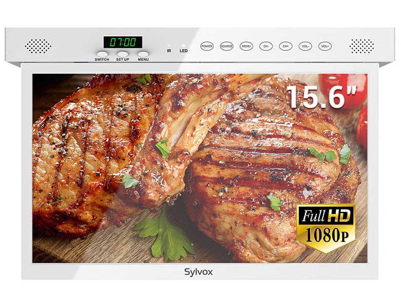 Sylvox Under Cabinet TV 15.6-Inch Smart 1080p with LED Clock Display in White - KT16A0KGGA - image 1