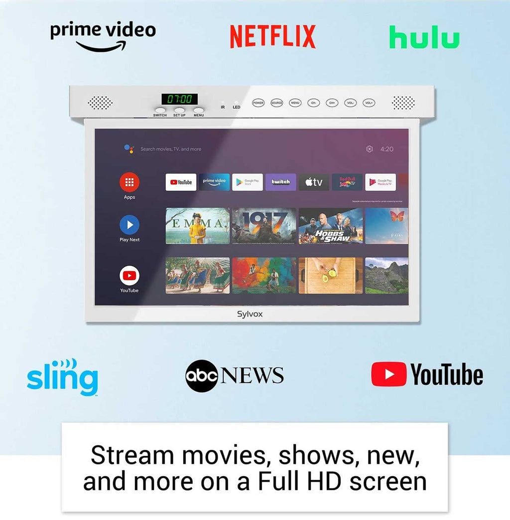 Sylvox Under Cabinet TV 15.6-Inch Smart 1080p with LED Clock Display in White - KT16A0KGGA - image 6