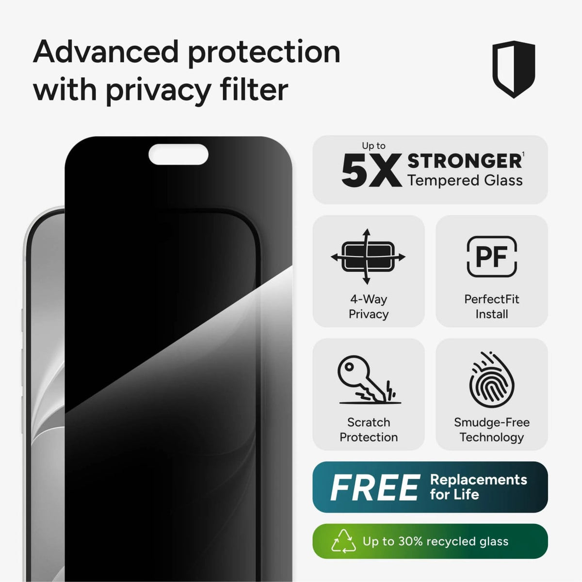 Zagg Glass 4-Way Privacy XTR Screen Protector for iPhone 18 Pro and iPhone 17 Pro - 200122065 - image 2