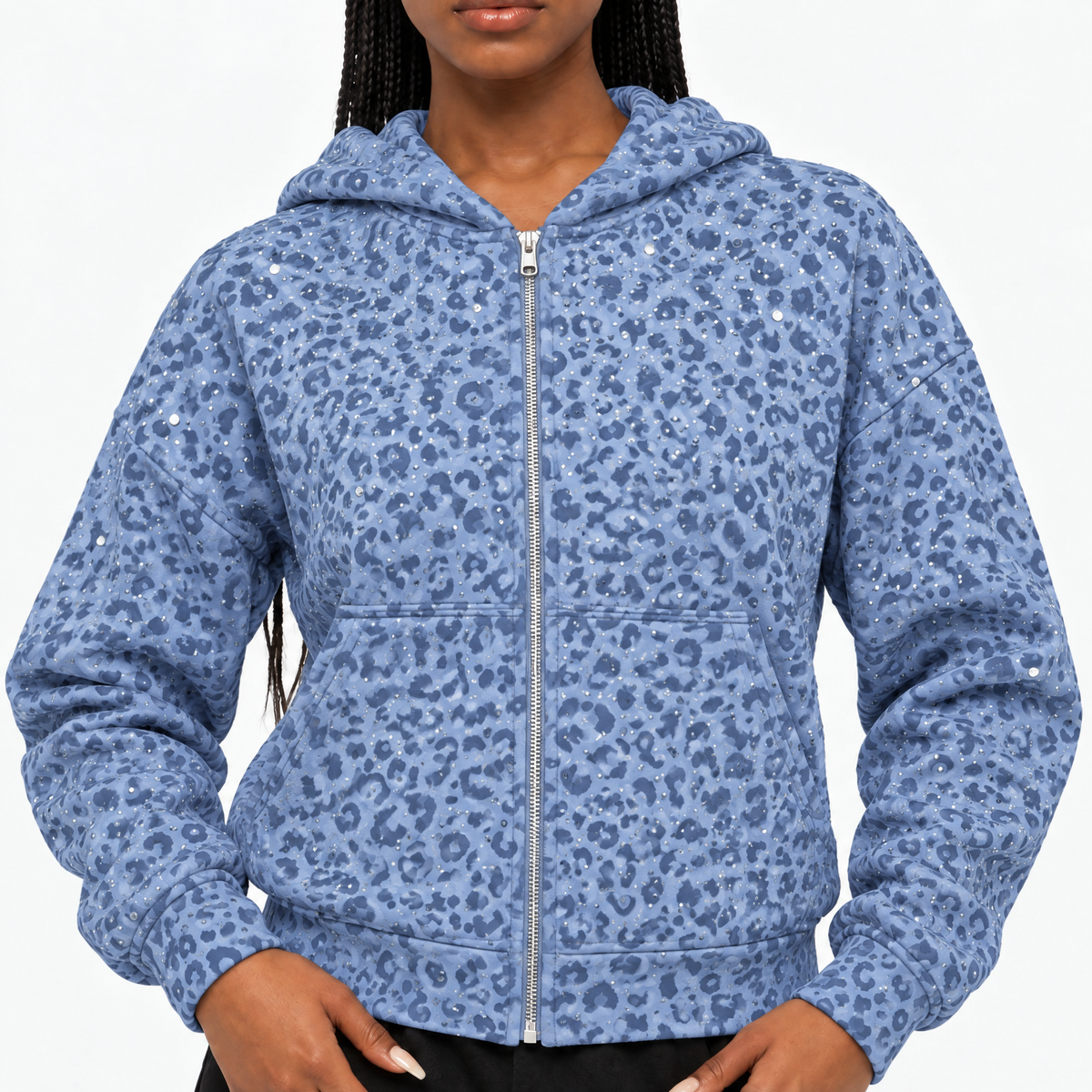 VYBES Blue Leopard Zip Up