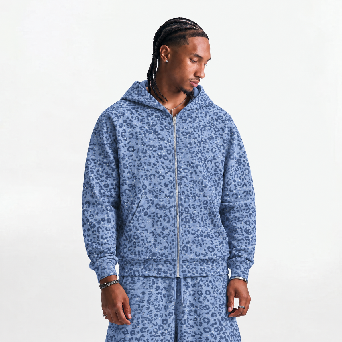VYBES Blue Leopard Zip Up