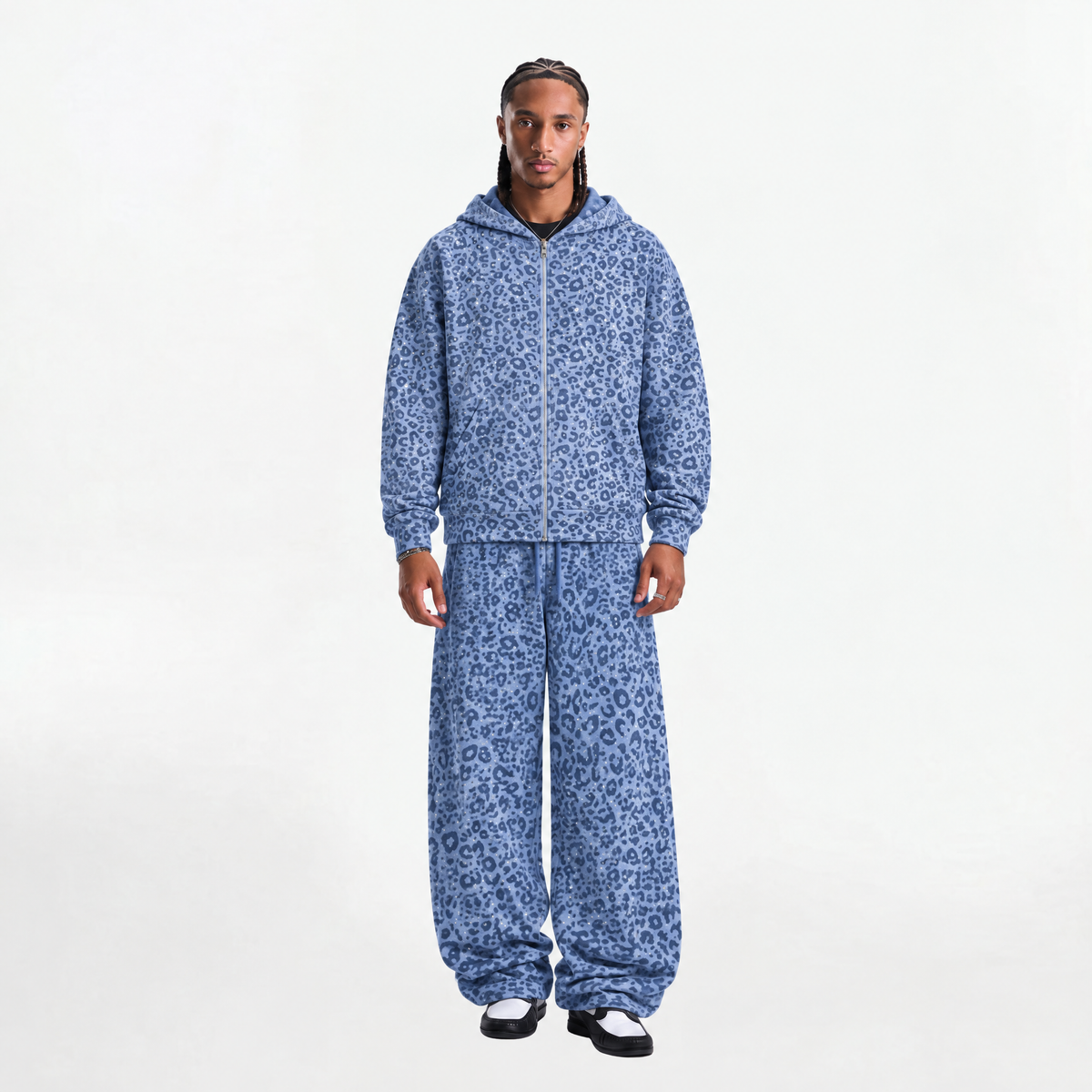 VYBES Blue Leopard Zip Up