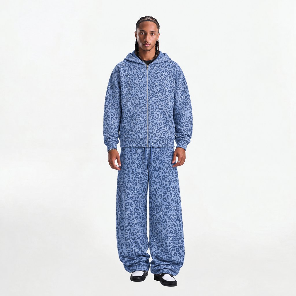 VYBES Blue Leopard Sweatpants