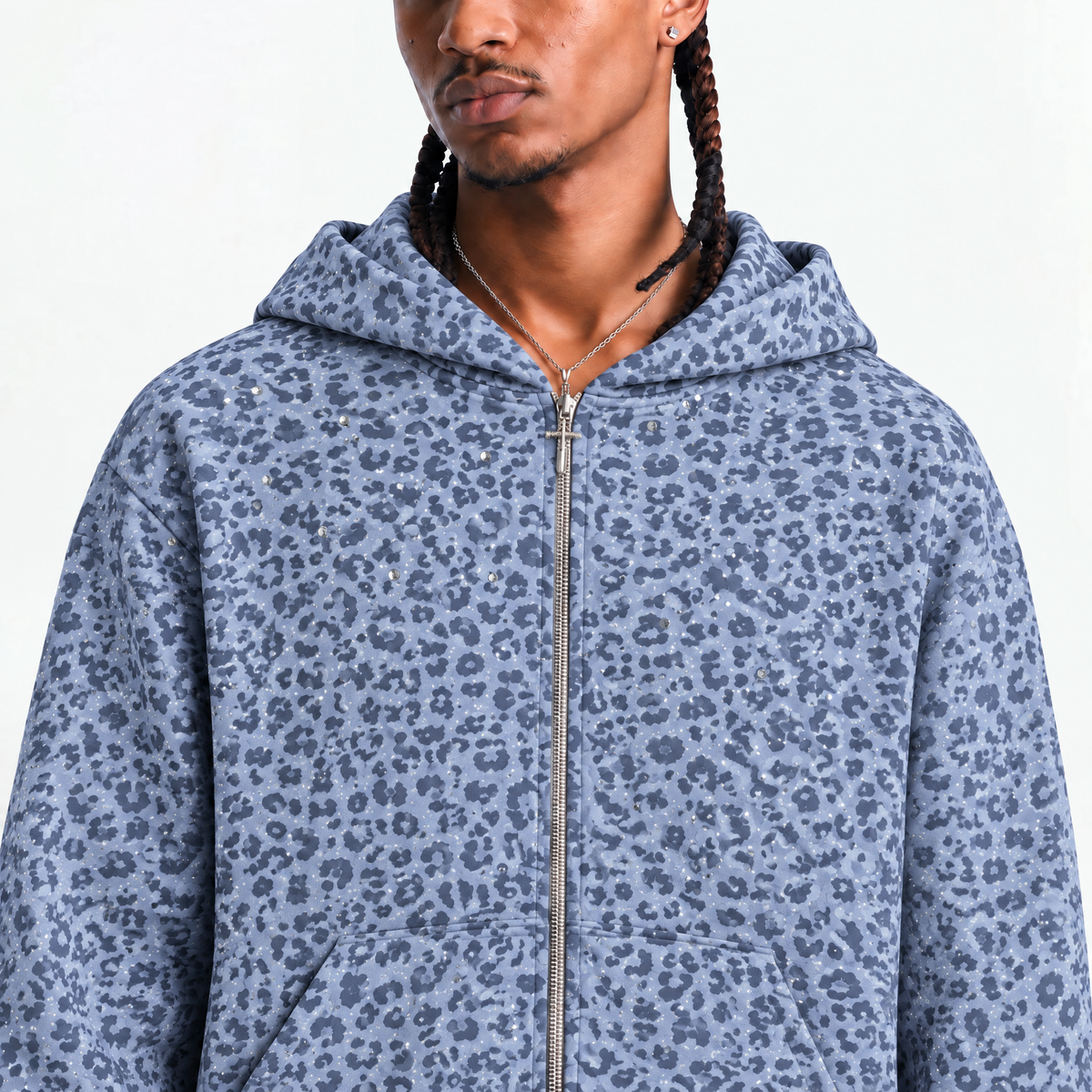VYBES Blue Leopard Zip Up