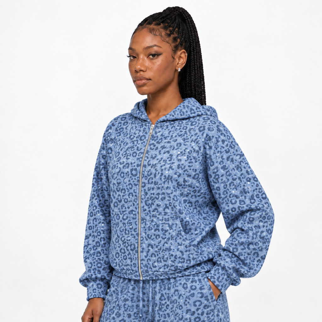 VYBES Blue Leopard Zip Up