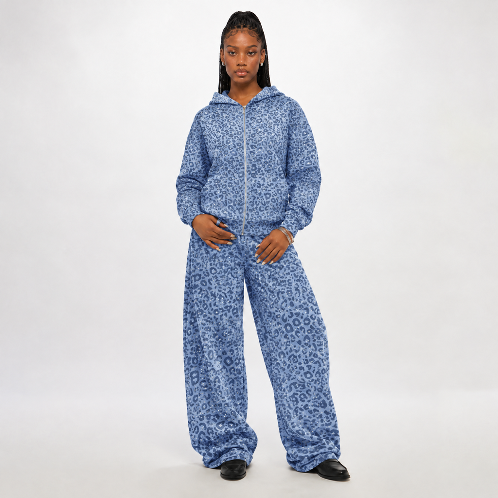 VYBES Blue Leopard Zip Up